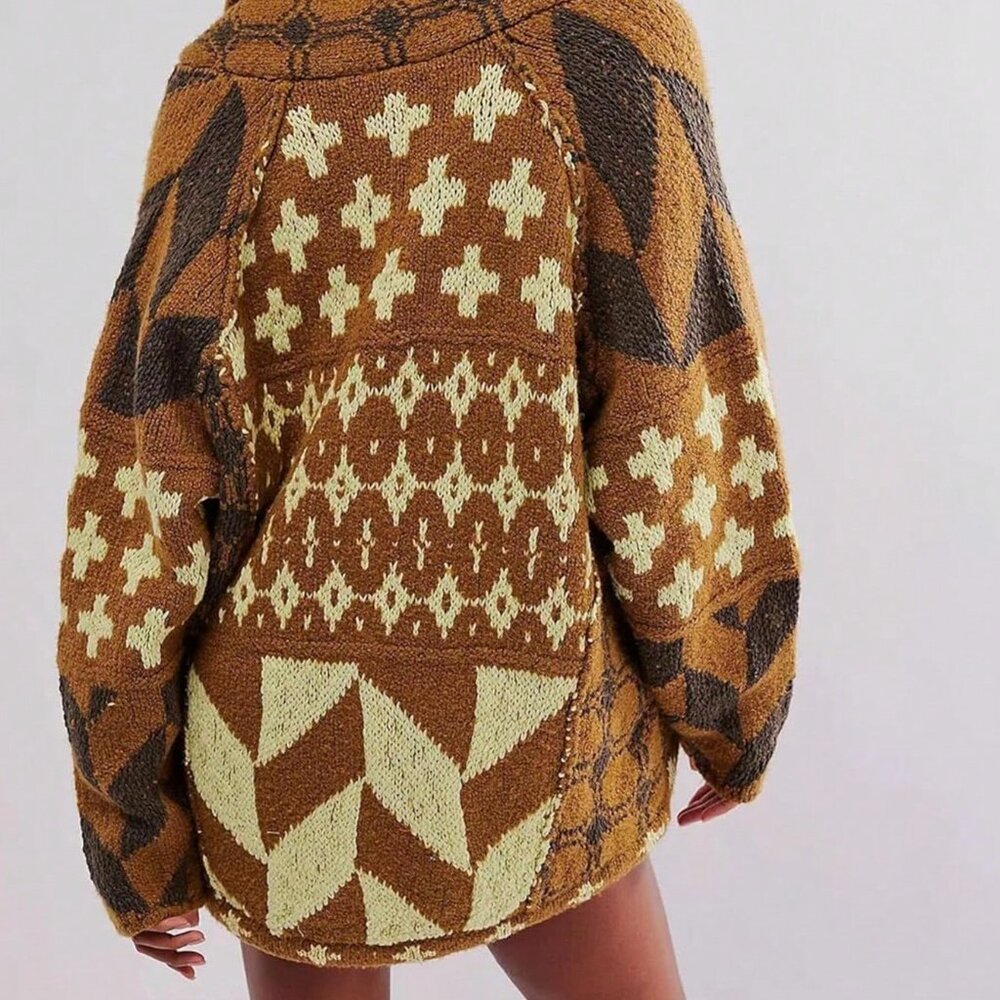 Brown Casual Women's Oversized Y2k Cardigan Sweater - Picture 2 of 4